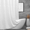 White Boho Fabric Shower Curtain 60 x 72 Modern Shabby Chic Textured Tufted Chevron Striped Minimalist Cloth Bathroom Shower Curtain