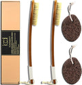 ICANdOIT-17.71Inch Natural Stiff Sisal Bristles Anti-Slip Long Handle Bath Brush,Bent Handle Shower Scrubber for Exfoliating,Shower Back Brush,Exfoliation Set with Pumice Stone(2 Pack)