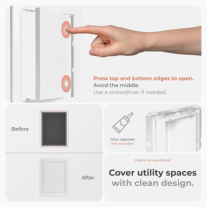 6 x 8 Inch White Rectangular ABS Plastic Plumbing Access Panel - Indoor Wall Access Door for HVAC, Wall, Ceiling, and Drywall with Panel - Opening Box Door Cover - Easy to Install
