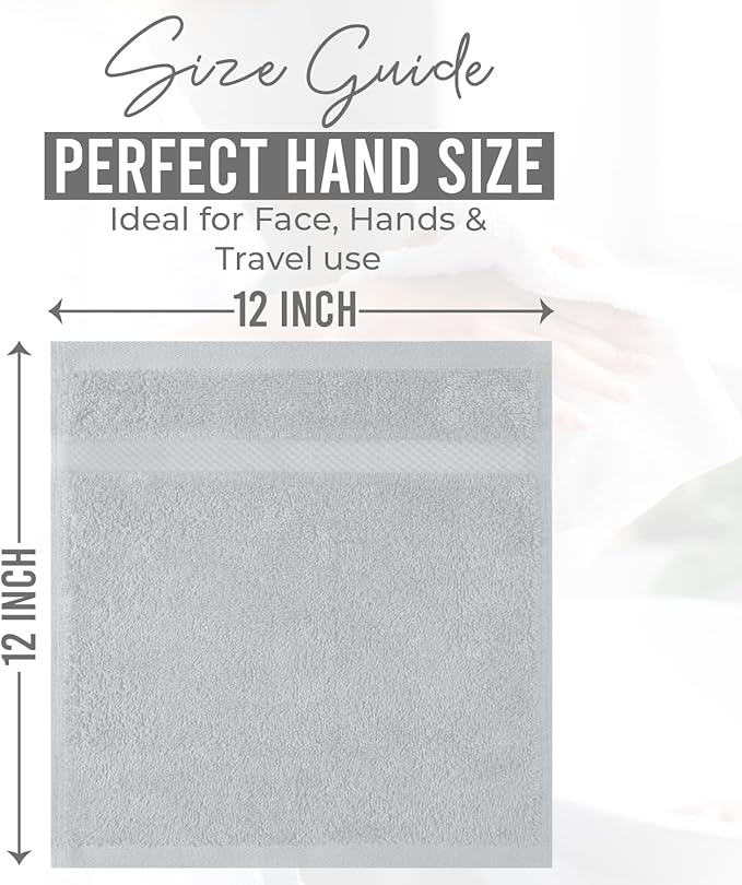DAN RIVER 12-Pack Premium 100% Cotton Highrise Face Towels – Reusable Face Towel Set, Absorbent & Soft Wash Towels for Bathroom & Body – Hand and Face Towels, 550 GSM (12x12 in)