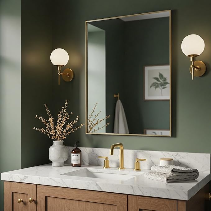 26x36 Inch Gold Bathroom Mirror - Copper-Free Mirror, Aluminum Alloy Frame Vanity Rectangle Wall Mounted Modern Mirror for Bedroom/Living Room/Porch Horizontal or Vertical
