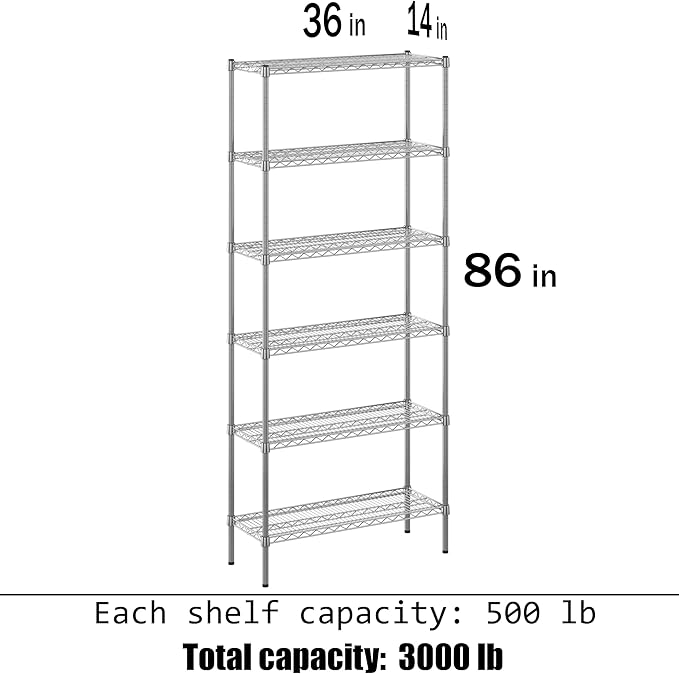 14" Deep x 36" Wide x 86" Height Wire Shelving Kit | 6-Tier | NSF Commercial Storage Rack Unit