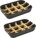 2 Pack Bamboo Soap Dish, Self-Draining Hand Soap Box, Wooden Bamboo Bar Soap Holder for Shower, Bathroom, Kitchen, Bathtub, Bar Sink (Black)
