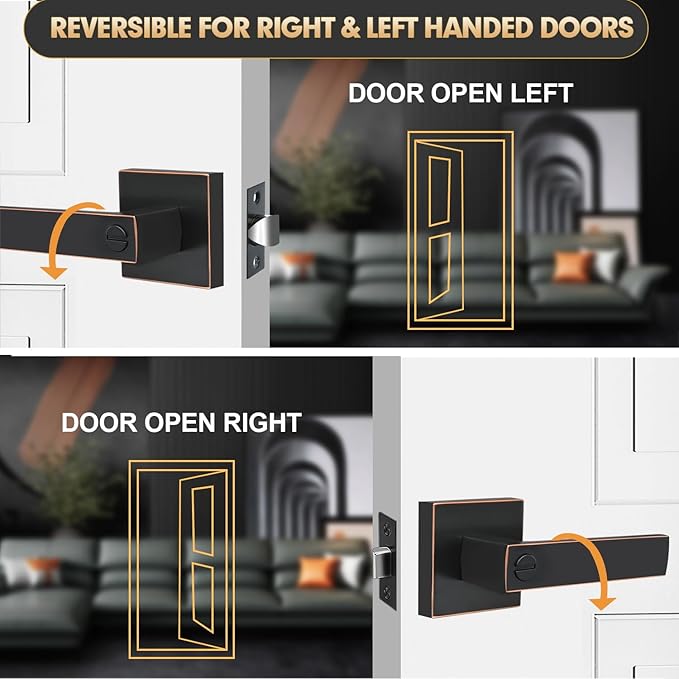 Privacy Door Levers, 5 Pack Oil Rubbed Bronze Door Handles Interior Heavy Duty Bed and Bath Keyless Door Locksets, Reversible for Left Right Handed Doors