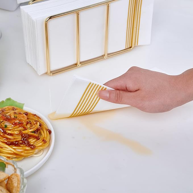 LITOPAK 300 Pack Disposable Guest Towels, Disposable Hand Towels for Bathroom, Paper Dinner Napkins for the Kitchen, Soft, Party Napkins, and Wedding Napkins(Gold)