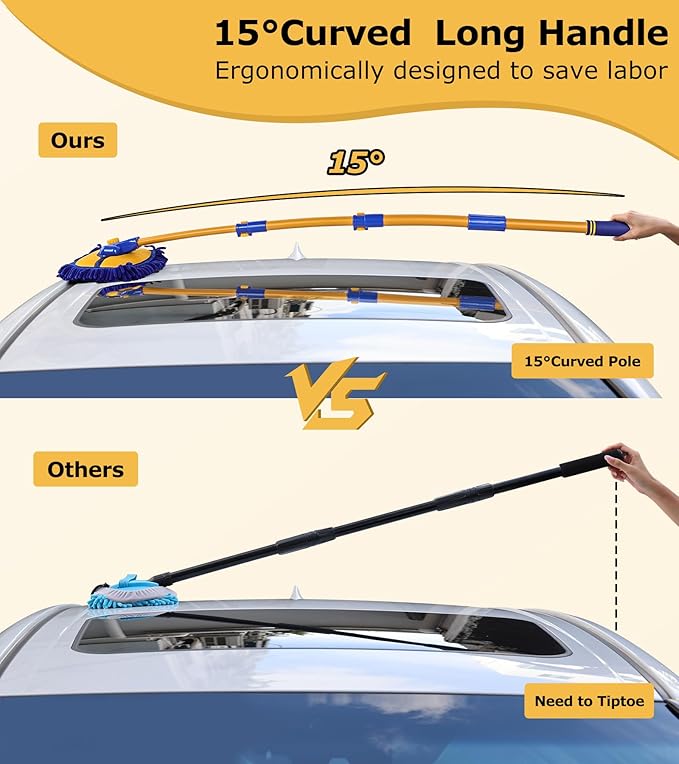 anngrowy 56.7" Car Wash Brush Mop Kit Mitt Sponge with Long Handle Car Cleaning Supplies Kit Tools Car Washing Duster Exterior Scratch Free, Chenille Replacement Head Extension Pole