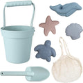 BLUE GINKGO Silicone Beach Toys - Modern Baby | Travel Friendly Set Bucket, Shovel, 4 Sand Molds, Bag for Toddlers, Kids Green