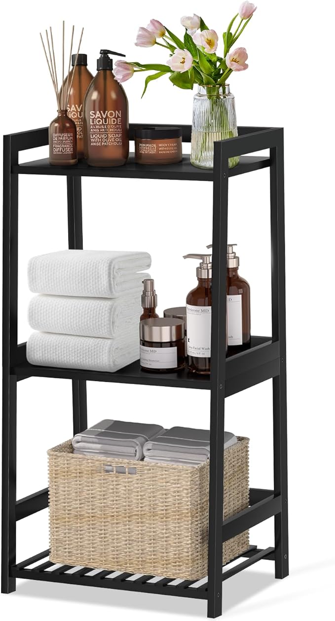 3 Tier Bamboo Bathroom Shelves, Ladder Shelf for Storage, Rustic Home Organizer, Space-Saving Design, Stylish Display Nightstand, Stylish Storage Solution for Home, Living Room, Kitchen