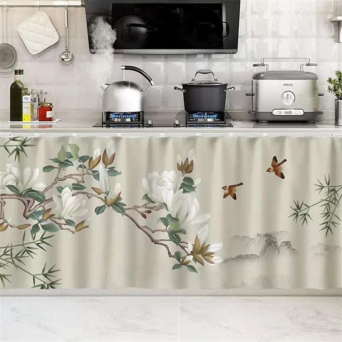 SK Studio Short Curtains for Kitchen, Cabinet Shelf Dust-Proof Blackout Tier Cafe Curtain Under Sink Skirt for Bathroom Laundry Room Style 8, 19.7" W x 31.5" H