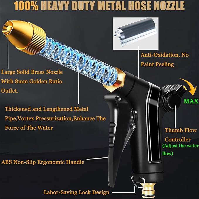 Garden Hose Nozzle, Upgraded Heavy Duty Metal Hose Sprayer Nozzle with Thumb Control, High Pressure Water Nozzle With 3/4" Quick Connect for Watering Plants and Lawn, Washing Cars and Showering Pets