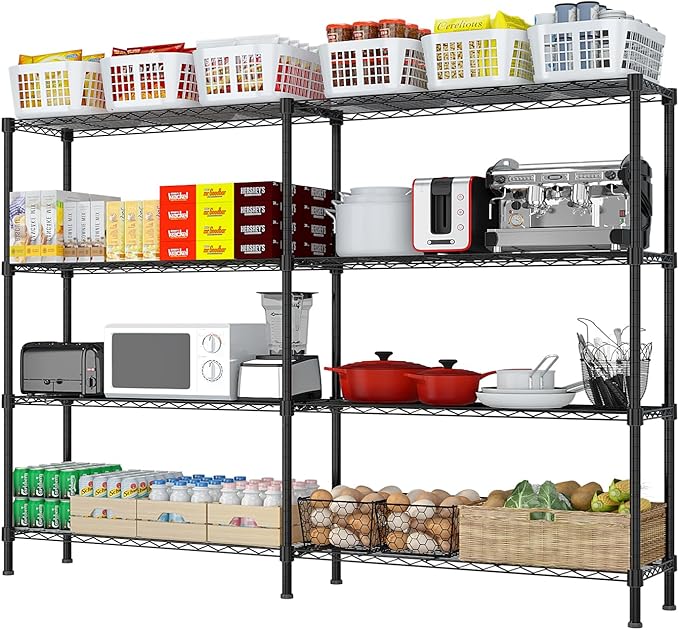 VINGLI 58" W Storage Shelves 1220LBS Heavy Duty Metal Shelving, Upgraded 4 Tier Garage Shelving Unit, Adjustable Wire Shelf for Storage Rack Commercial Pantry Shelf Organizer, 58" W × 13.8" D × 59" H