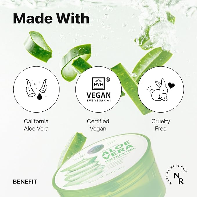Nature Republic MILD & MOISTURE ALOE VERA WATERY GEL (3 PCS) Quick Hydration & Moisturizing,fast absorbing non-sticky texture,korean skin care for Face,Hair,Sunburn relief, aftershave, all Skin Types