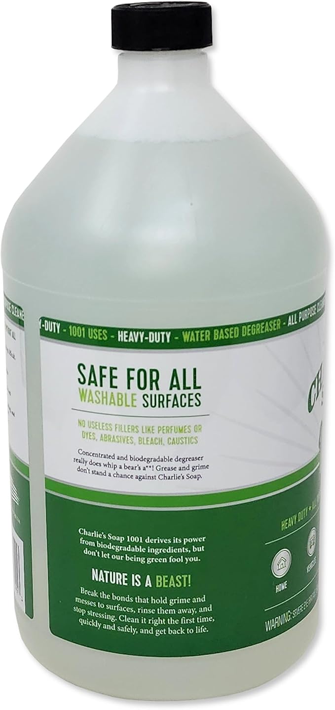 Charlie's Soap 1001 Cleaner - Heavy Duty Biodegradable Concentrated All Purpose Water Based Degreaser (1 Gallon, 1 Pack) - Safe Residential, Commercial, & Janitorial Cleaner