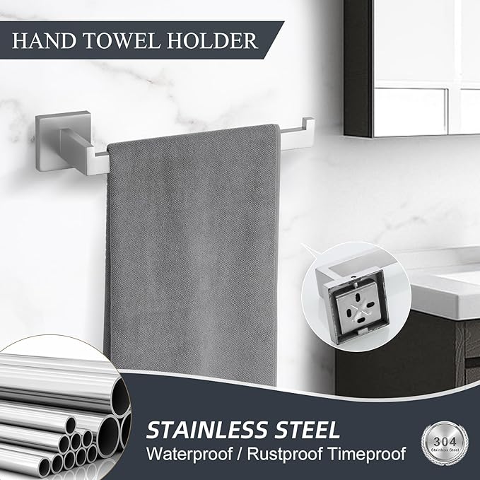TURS 5-Piece Bathroom Hardware Set Brushed Nickel Towel Bar Set Bath Towel Holder Sets Hand Towel Holder 2 Towel Hooks, SUS 304 Stainless Steel, Q7BR-P5