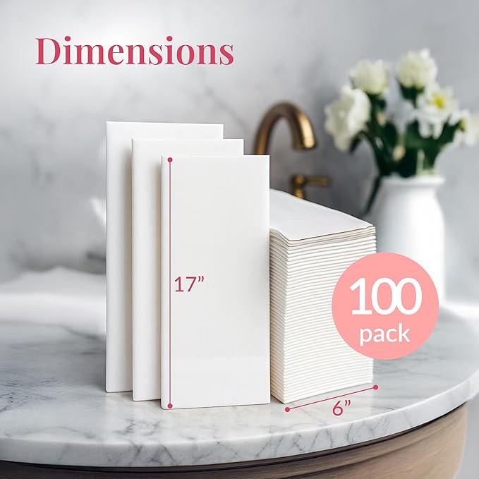 Prestee 100 Linen Feel Disposable Paper Towels - Hand Towels for Bathroom - Cloth-Like Napkins for Weddings, Events, and Dinners - Paper Napkins Ideal for Home, Office - White, 12 x 17 Inches