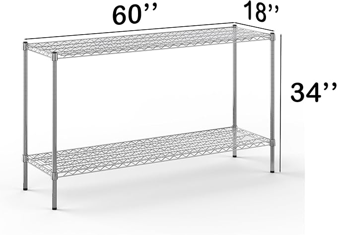 18" Deep x 60" Wide x 34" Height Wire Shelving Kit | 2-Tier | NSF Commercial Storage Rack Unit