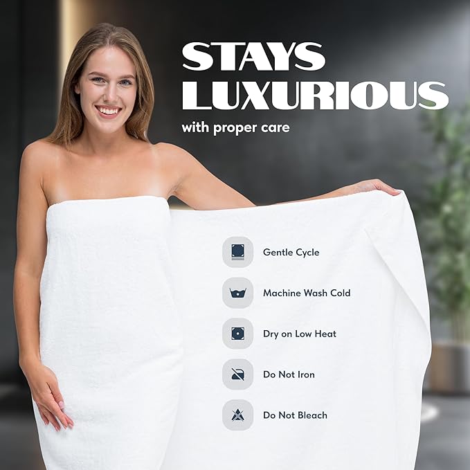 White Classic Luxury Bath Sheets Towels for Adults Extra Large 35x70 Inch - 700 GSM Turkish Cotton, Highly Absorbent | Hotel Collection | 2 Pack