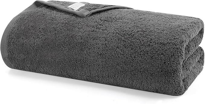 SEMAXE Grey Bath Towel, 100% Cotton Towel with Hanging Loop, Hotel & Spa Quality Soft Absorbent Towel for Bathroom, Gift Box Packaging, 1 Pc Bath Towel, 55" L x 27" W