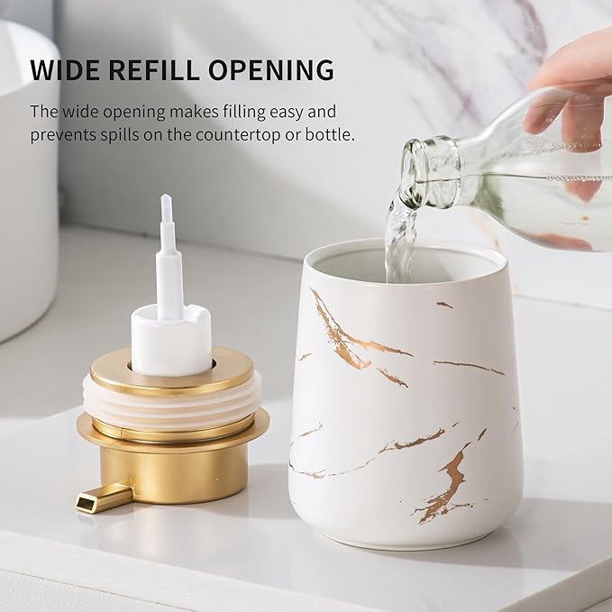 Enra Hand Foaming Gold Soap Dispenser,12 oz Ceramic Foam Soap Dispenser for Bathroom Countertop Kitchen Dispenser for Dish Soap with Easy-to-Press (Glod Foam Type2)