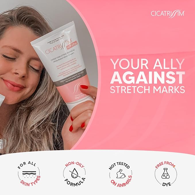 Cicatrissim White Stretch Mark Cream for White and Old Striae - Softens Stretch Marks, Evens Skin Tone, and Firms Skin - All Skin Types - 150g