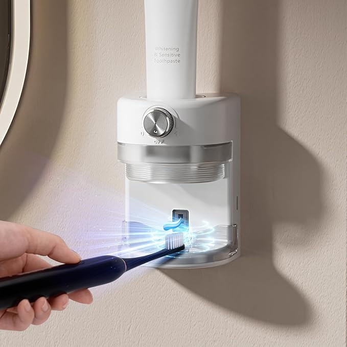 Toothpaste Squeezer, Bathroom Wall Mounted Electric Toothpaste Dispenser with Adjustable Toothpaste Dispensing Amount, Automatic Toothpaste Dispenser for Adults and Kids (White)