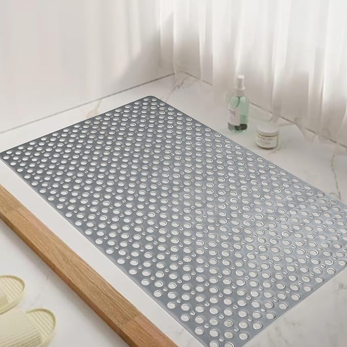 Non Slip Large Shower Mat 35.4"*23.6", TPE Bath Mats for Inside Outside Shower,Extra Large Bathtub Mat with Suction Cups and Big Drain Holes