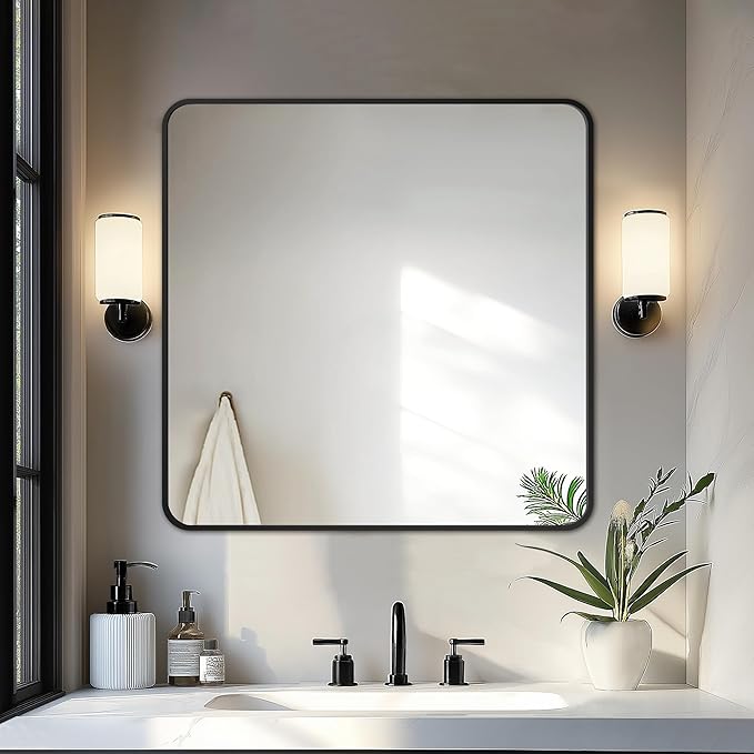Delma Bathroom Vanity Mirror, Black Framed Bathroom Mirror for Over Sink, High-Definition Bathroom Mirror, Versatile Bathroom Vanity Mirror, Hangs Horizontally or Vertically(30x30, Black)