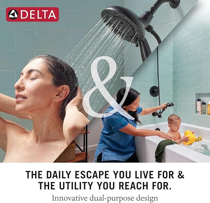 Delta Faucet Albion 14 Series Single-Handle Tub and Shower Faucet Set, Gold Shower Trim Kit with 4-Setting In2ition 2-in-1 Dual Shower Head, Champagne Bronze T144855-CZ-I (Valve Not Included)