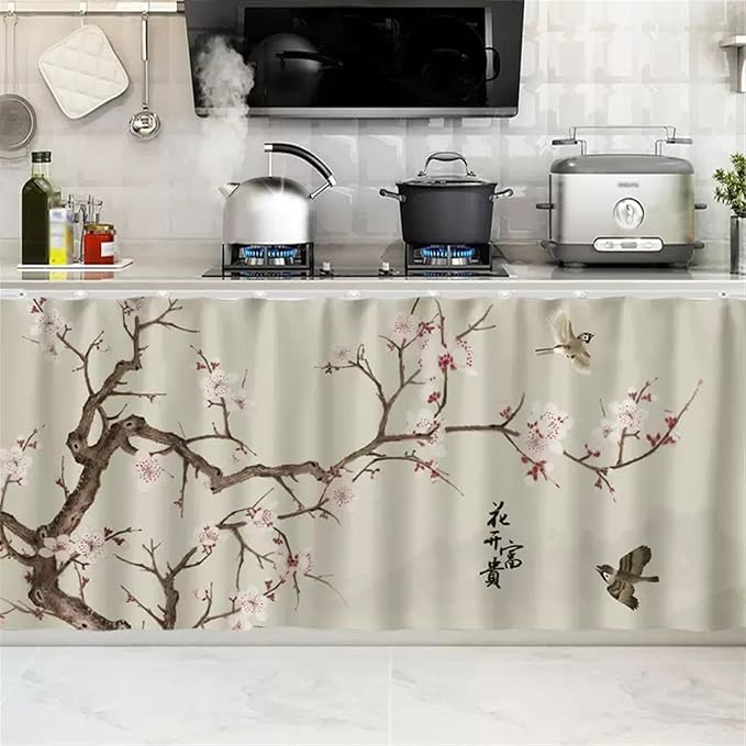 SK Studio Short Curtains for Kitchen, Cabinet Shelf Dust-Proof Blackout Tier Cafe Curtain Under Sink Skirt for Bathroom Laundry Room Style 15, 35.4" W x 27.6" H