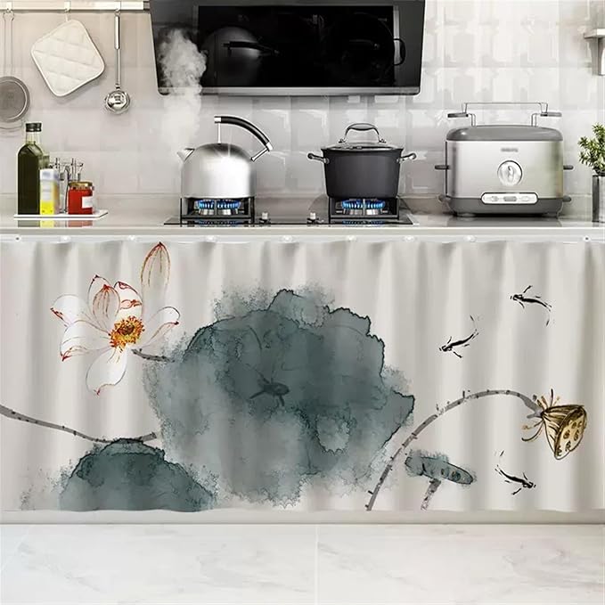 SK Studio Short Curtains for Kitchen, Cabinet Shelf Dust-Proof Blackout Tier Cafe Curtain Under Sink Skirt for Bathroom Laundry Room Style 18, 15.7" W x 23.6" H