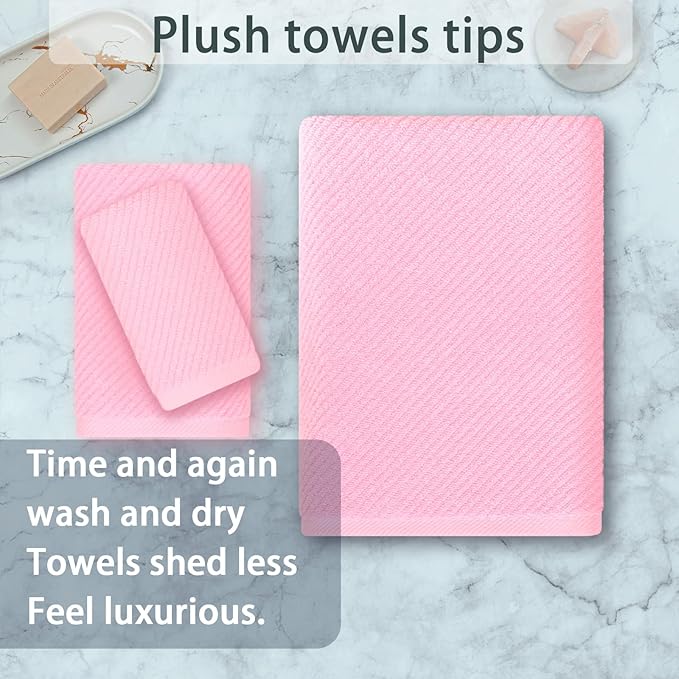 VOOVA & MOVAS Pink Towels for Bathroom - 100% Cotton | Quick Dry | Thick | Lightweight, 3PCS Towel Set, 1 Large Bath 30"x56", 1 Hand 18"x28", 1 Washcloth 13"x13", Bathroom Essentials