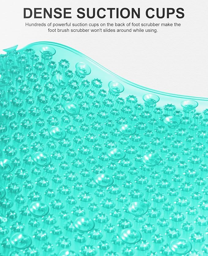OTHWAY Non Slip Grassy Bathtub Mat : 25.6X13.4 inches Sturdy But Soft Bath Mat_Quick Drain Shower Floor Mat with Soft Bristles for Scrubbing Feet (Clear Green)