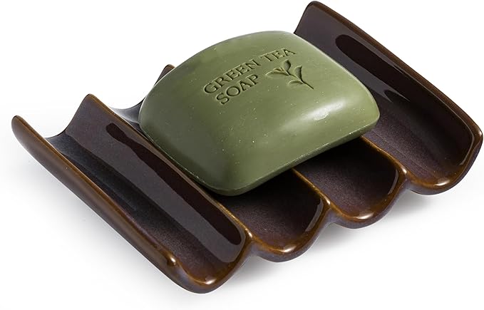 Ceramic Bar Soap Dish and Savers for Bathroom, Shower and Kitchen, Japanese Self Drain Soap Holder, Purple