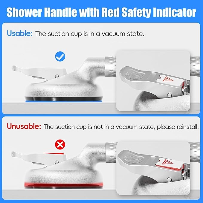 17 Inch Upgrade Strong Suction Grab Bars for Bathtubs and Showers, Seniors Handles for Elderly Handicap Safety Handrail for Bathroom Toilet Tiles Glass Silver