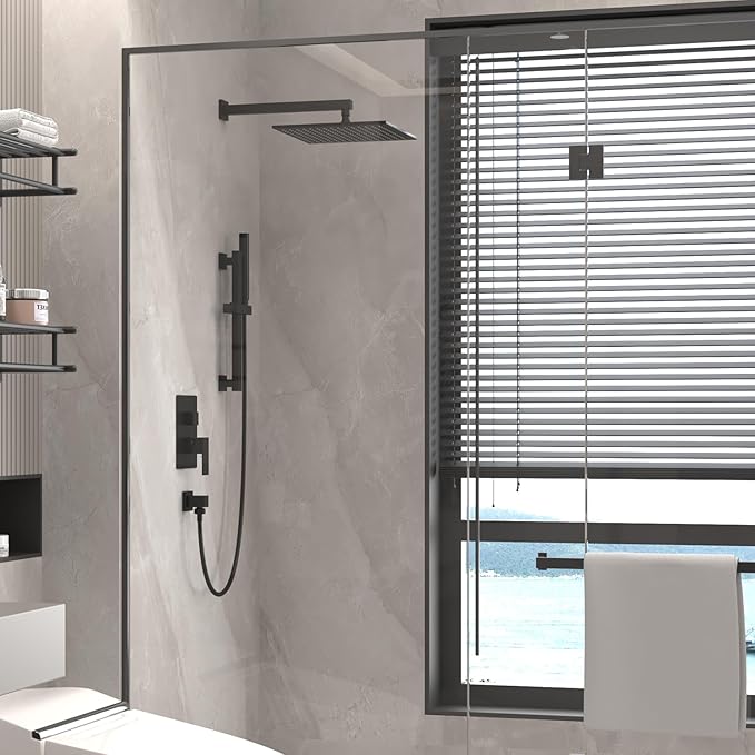 Hoimpro Shower System with Adjustable Slide Bar,12 Inch Square Rain Shower Head and Wand Wall Mounted, 2 in 1 Handheld Showerhead for Bathroom, Oil Rubbed Bronze