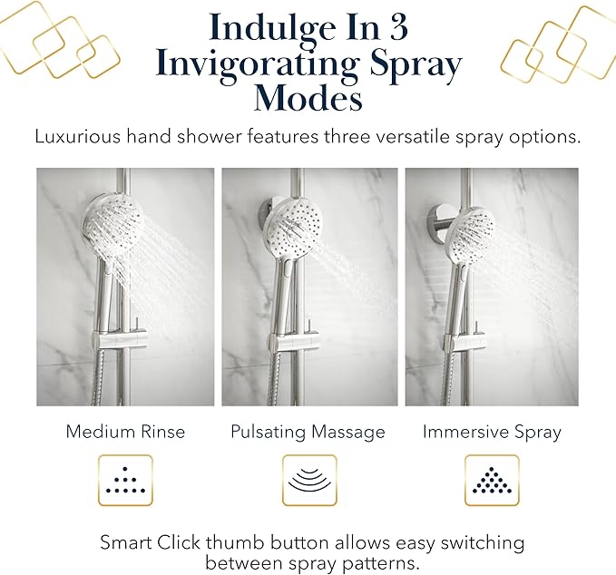 BATH ROYALE Handheld Shower Head, Detachable High Pressure & 3 Spray Modes, Brushed Nickel