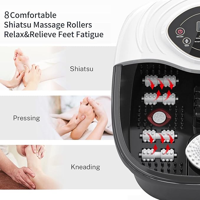 Foot Spa,Foot Bath Massager with Tea Tree Oil Foot Soak with Epsom Salt - with Heat, Bubbles and Vibration,Red Light,Medicine Box Digital Temperature Control 8 Acupressure Massage Points