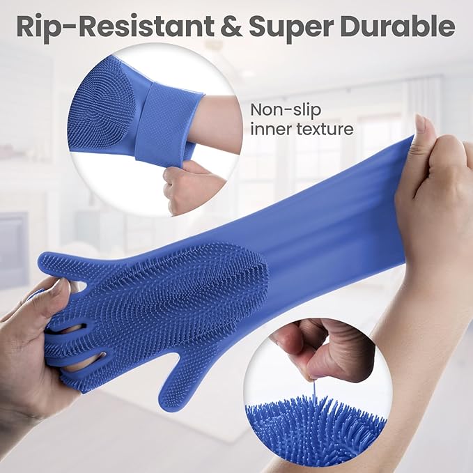 DELOMO Dog Washing Gloves Large Size: 1 Pair Soft and Gentle Silicone Pet Grooming Gloves - Bathing Scrubber Brush Mitt Grooming Shedding Fur Removal Massage for Dogs/Cats/Horse