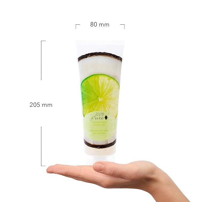 100% PURE Coconut Lime Shower Gel Natural Foaming & Hydrating Body Wash - Deeply Moisturizing Gentle Soap Cleanser for All Skin Types, Even Sensitive - Gluten-Free - 8 Fl Oz