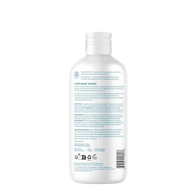 ATTITUDE Bubble Bath, EWG Verified, Plant and Mineral-Based, Dermatologically Tested, Vegan Body Care Products, Extra Gentle, Unscented, 16 Fl Oz