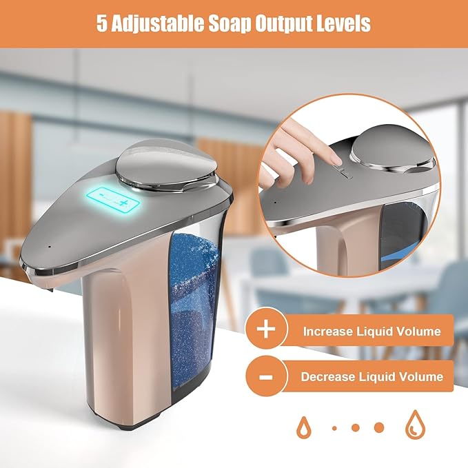 Automatic Soap Dispenser, PZOTRUF Touchless 17oz/500ml with Upgraded Infrared Sensor, 5 Adjustable Soap Dispensing Levels, Liquid Hand Soap Dispenser for Bathroom (Rose Gold)