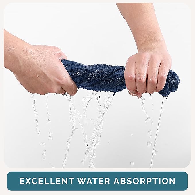 Casa Platino Washcloths Pack of 6 - Spa & Salon Quality - 100% Ring Spun Cotton Face Cloths - Soft & Ultra Absorbent Wash Cloth Set for Body, Beauty, Home, Gym - Fingertip Towels - 13"x13", Navy Blue