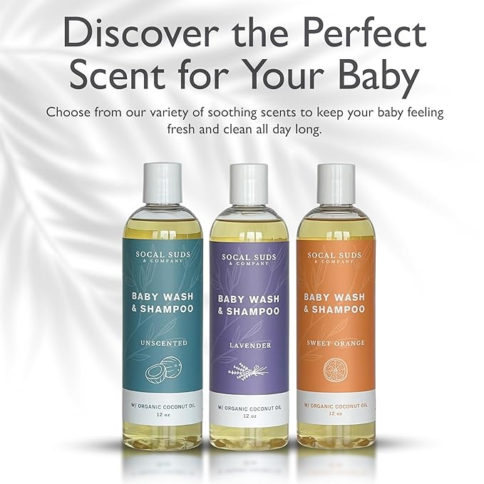 SoCal Suds & Company Organic Baby Shampoo and Body Wash - 2-in-1 Castile Soap, Hypoallergenic, Sensitive Skin, Natural Soap, Toddler Shampoo, Infant, Newborn, Kids Body Wash - 12oz Sweet Orange 2Pk