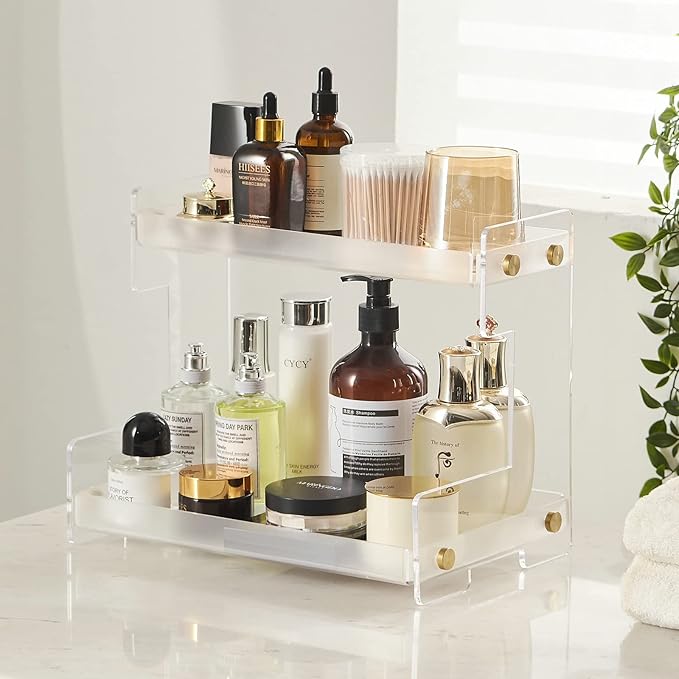 Bathroom Organizer Countertop,2 Tier Bathroom Counter Organizer Kitchen Spice Rack Cosmetic Organizer,Countertop Storage Shelf for Bathroom, Kitchen, Living Room, Bedroom, Dressing Table