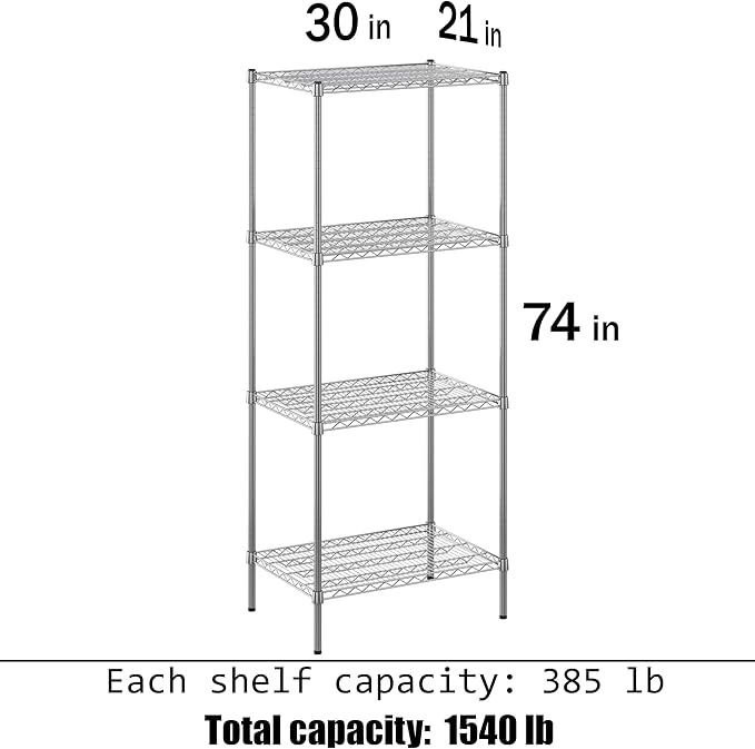 21" Deep x 30" Wide x 74" Height Wire Shelving Kit | 4-Tier | NSF Commercial Storage Rack Unit
