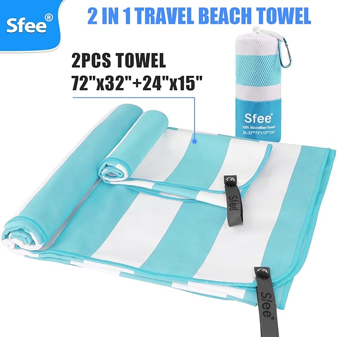 Sfee 2 in 1 Microfiber Oversized Beach Towel, Quick Dry Towel Travel Towel Camping Towel Super Absorbent Compact Lightweight Sports Gym Towels for Beach,Gym, Hiking, Pool, Backpacking, Bath, Yoga