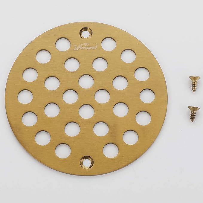 4-Inch Screw-in Shower Strainer Drain Cover Replacement Floor Strainer (Brushed Gold)