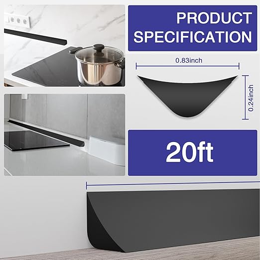 Flexible Molding Trim, Flexible Bendable Adhesive Caulking Strip, Molded Trim, Peel and Stick Home Decorative Edge for Bathroom, Kitchen, Floor, Wall (Black, 0.83in x 0.24in x 20ft)
