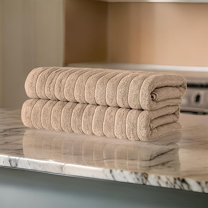 Classic Turkish Towels CTT - Premium 2 Piece Jumbo Bath Sheets, 100% Turkish Cotton, Absorbent & Ultra Comfy Bath Towel Sheets for Hotels & Spa | 40"x65" (Almond Beige)