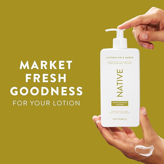 Native Body Lotion with Naturally Derived Ingredients - Autumn Air & Amber - Silicone, Paraben, & Dye Free Leaving Skin Soft and Hydrating | Fall Seasonal Scent Bundle, 16.5 oz - 2 Pk
